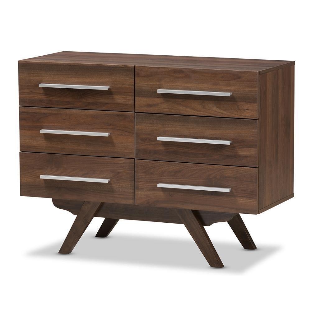 Auburn Mid-Century Modern Walnut Brown Finished Wood 6-Drawer Dresser FredCo