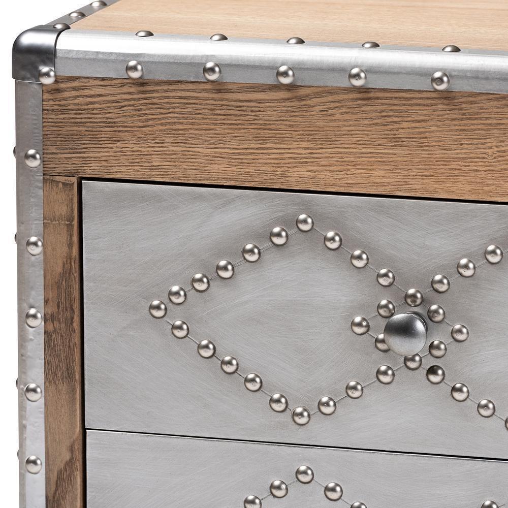 Audric French Industrial Brown Wood and Silver Metal 3-Drawer Accent Storage Cabinet FredCo