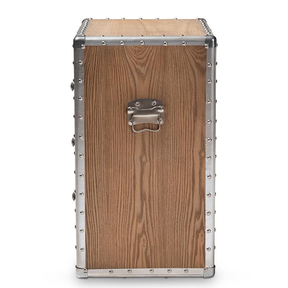 Audric French Industrial Brown Wood and Silver Metal 3-Drawer Accent Storage Cabinet FredCo