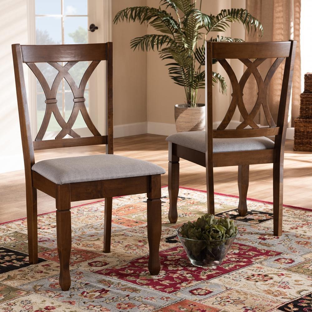 Augustine Modern and Contemporary Grey Fabric Upholstered and Walnut Brown Finished Wood 2-Piece Dining Chair Set Set FredCo