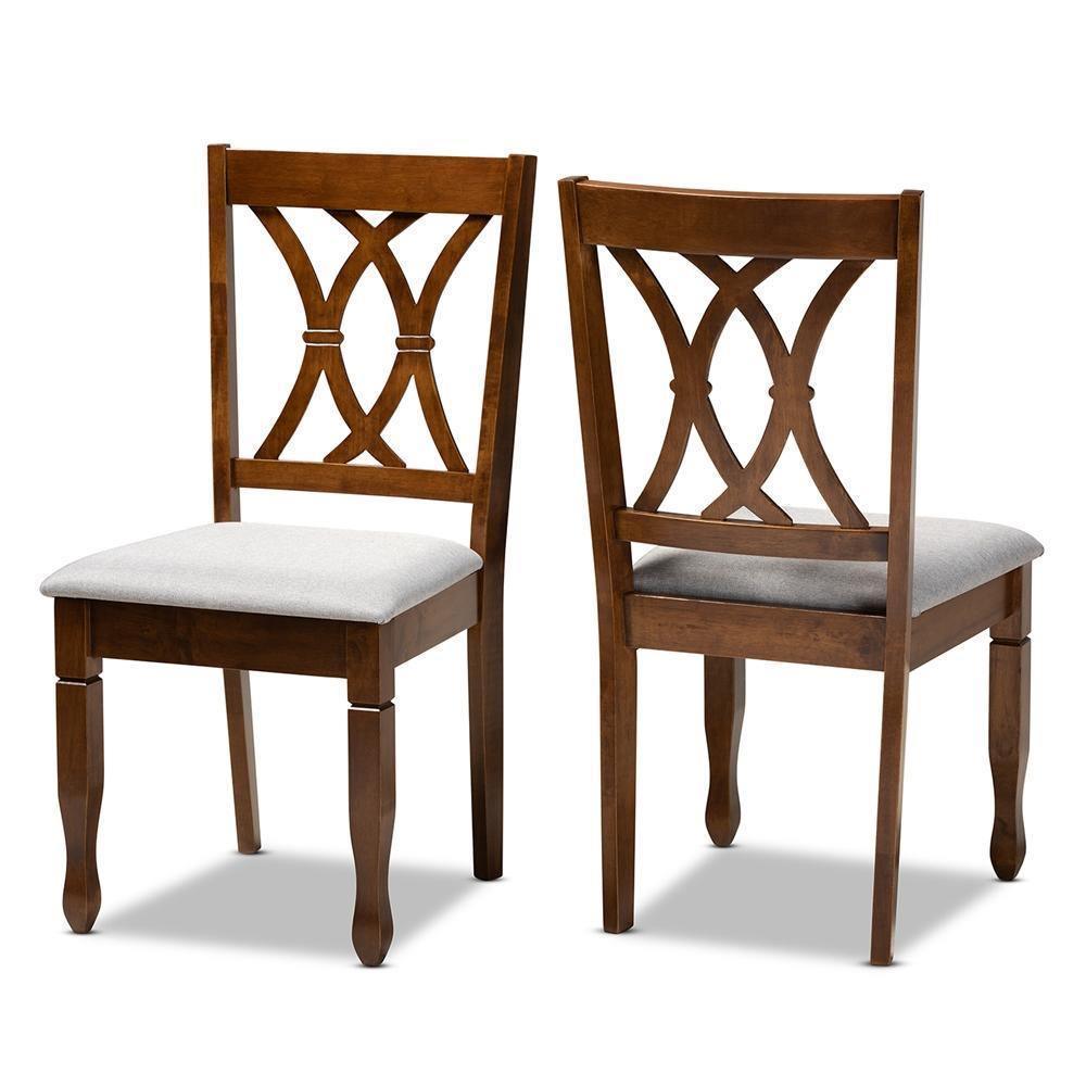 Augustine Modern and Contemporary Grey Fabric Upholstered and Walnut Brown Finished Wood 2-Piece Dining Chair Set Set FredCo