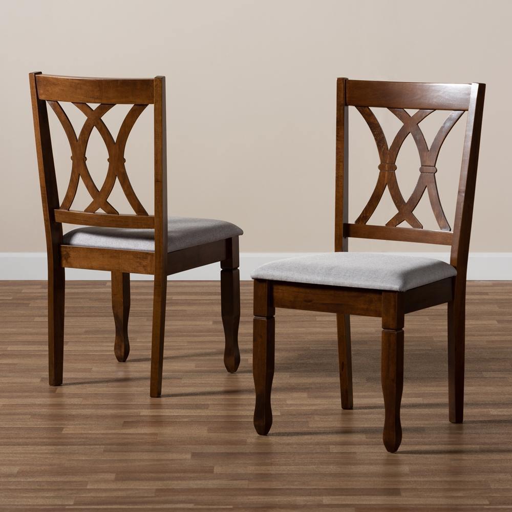 Augustine Modern and Contemporary Grey Fabric Upholstered and Walnut Brown Finished Wood 2-Piece Dining Chair Set Set FredCo