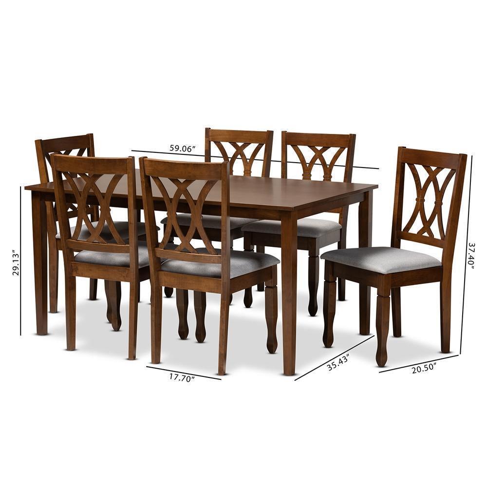 Augustine Modern and Contemporary Grey Fabric Upholstered and Walnut Brown Finished Wood 7-Piece Dining Set FredCo