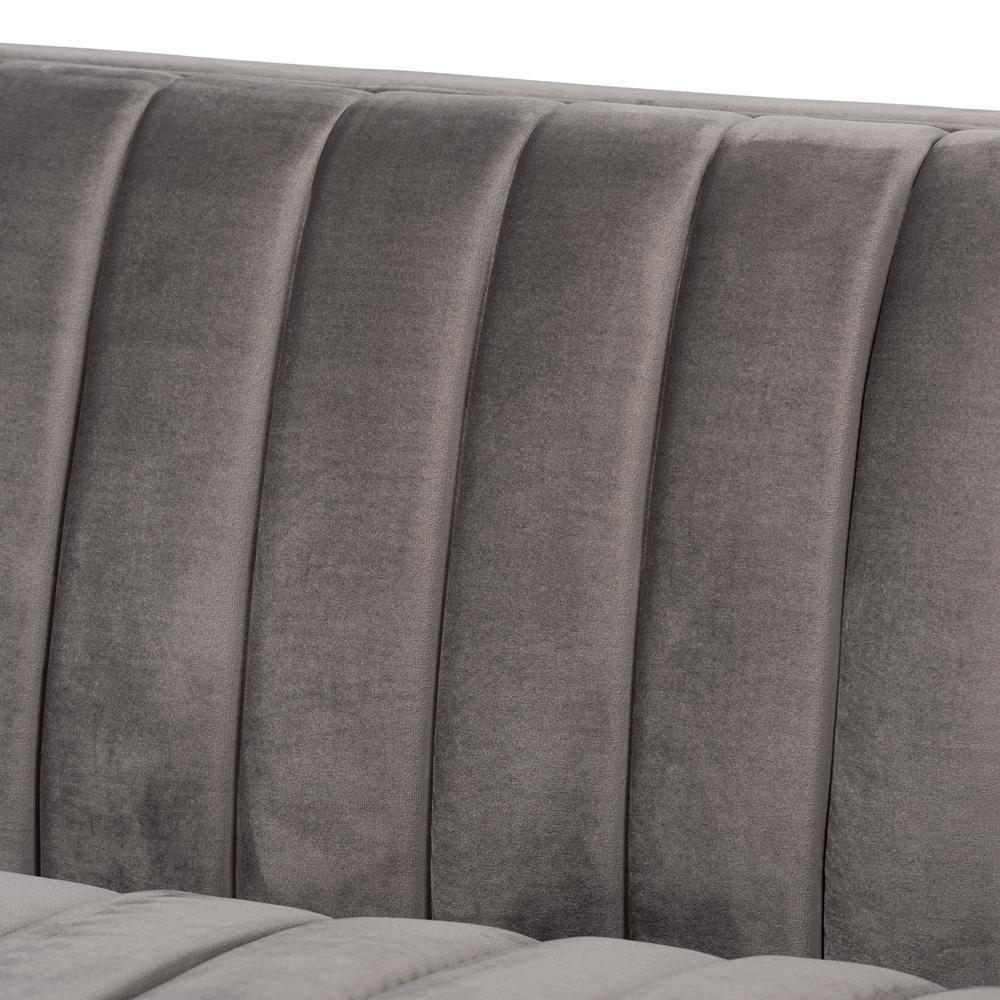Aveline Glam and Luxe Grey Velvet Fabric Upholstered Brushed Gold Finished Sofa FredCo