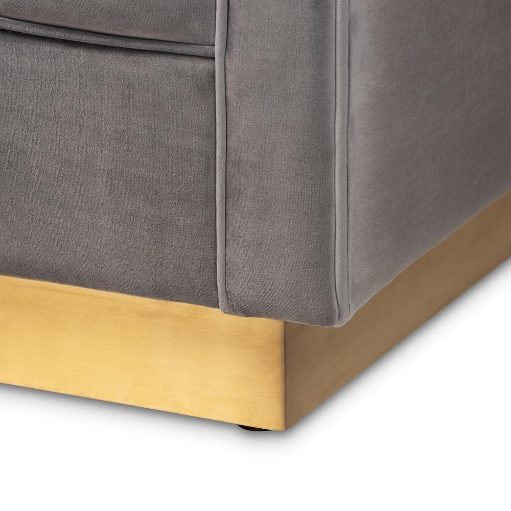 Aveline Glam and Luxe Grey Velvet Fabric Upholstered Brushed Gold Finished Sofa FredCo