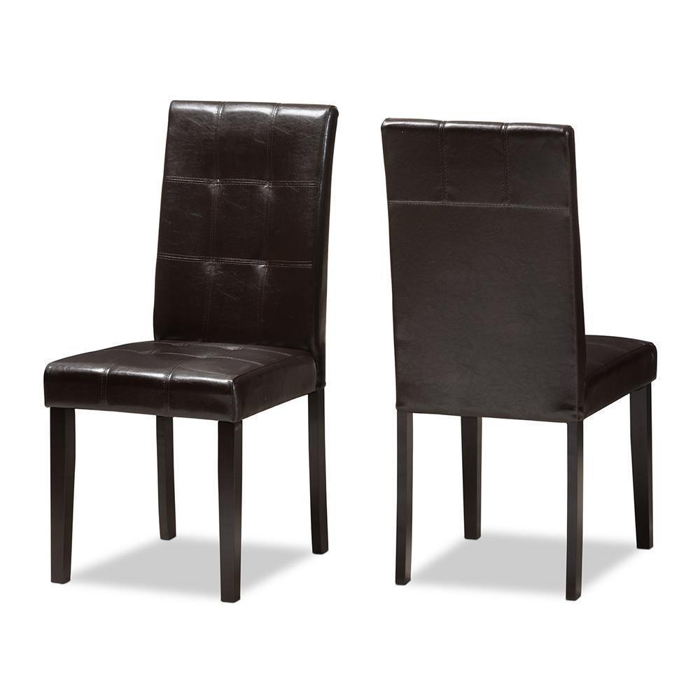 Avery Modern and Contemporary Dark Brown Faux Leather Upholstered Dining Chair Set of 2 FredCo