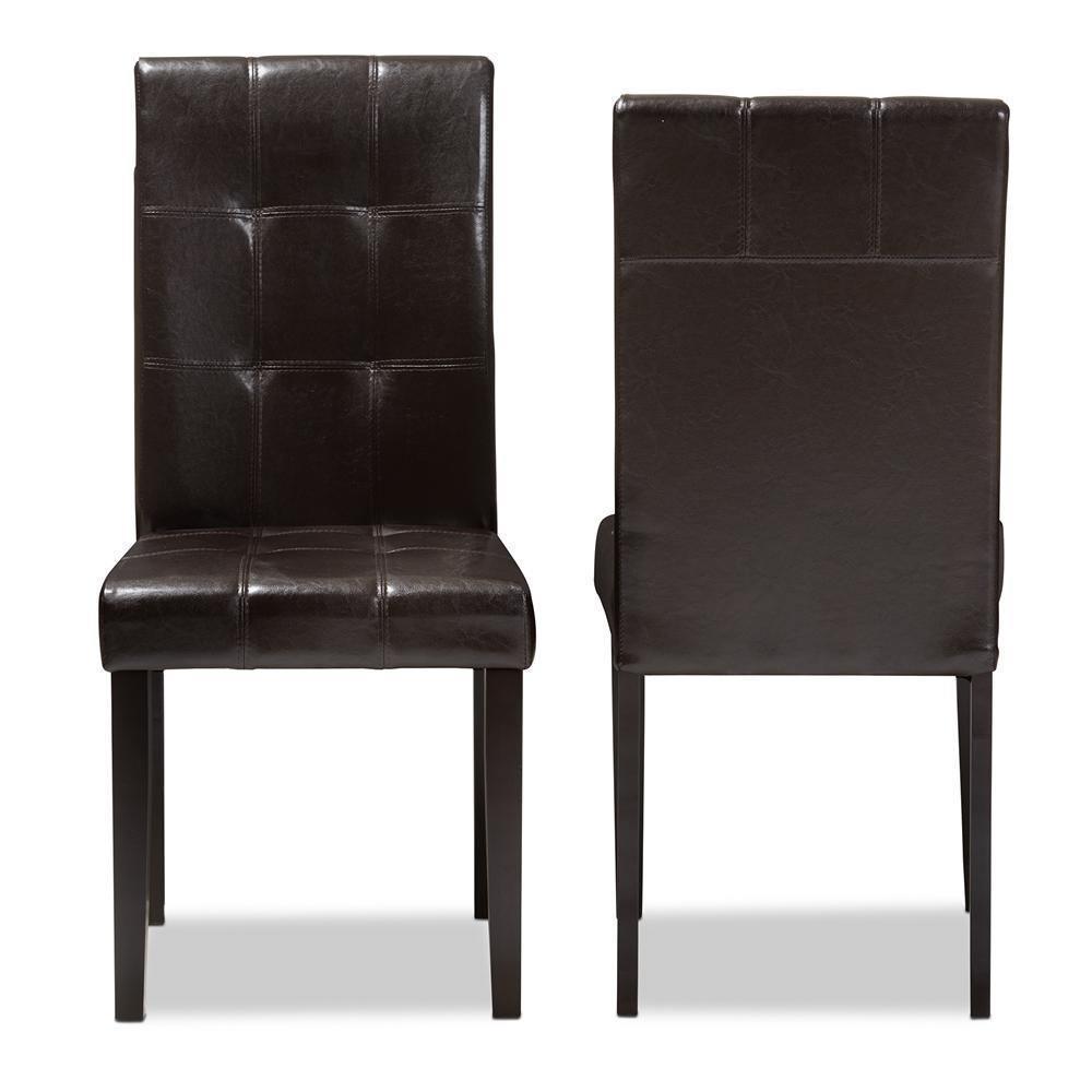 Avery Modern and Contemporary Dark Brown Faux Leather Upholstered Dining Chair Set of 2 FredCo