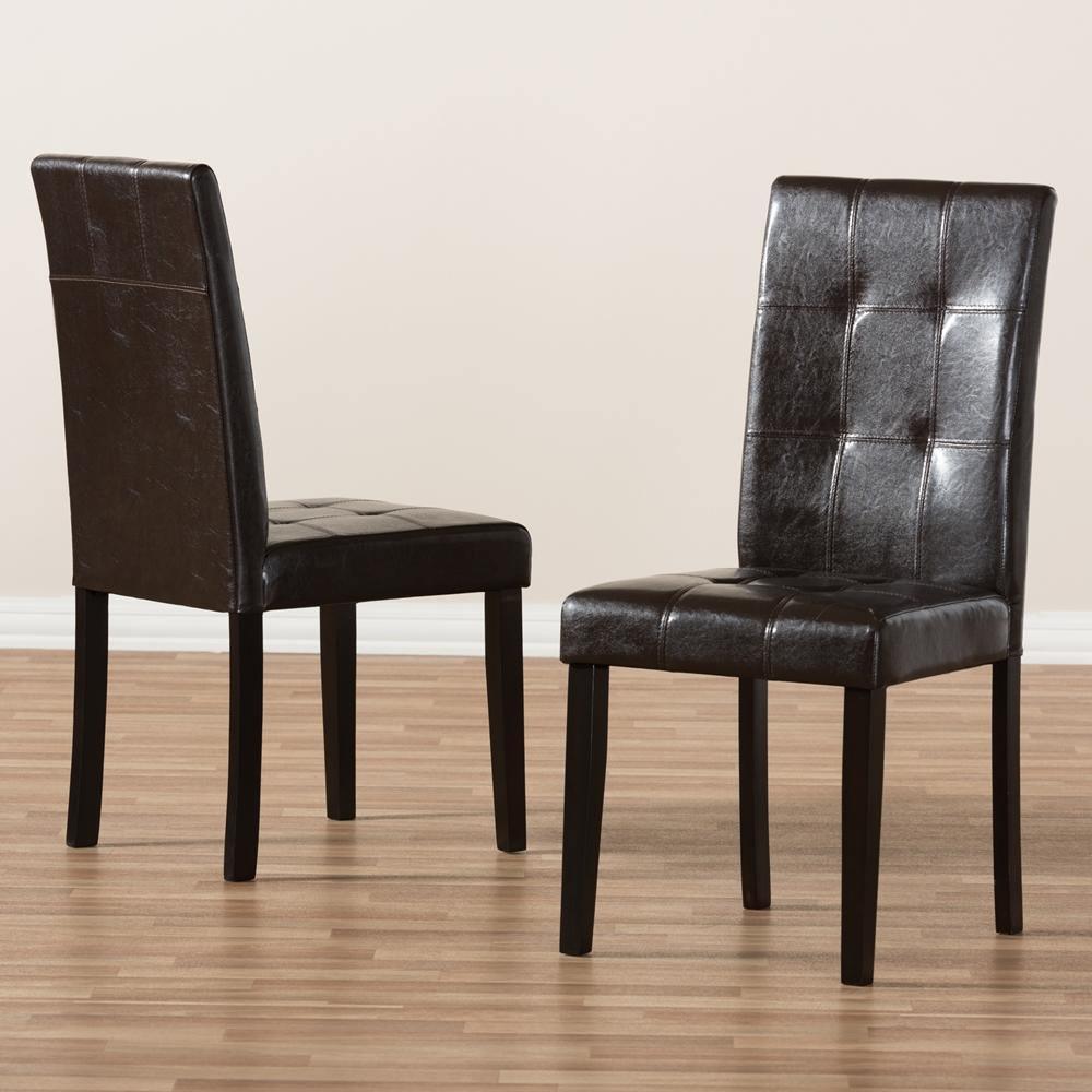 Avery Modern and Contemporary Dark Brown Faux Leather Upholstered Dining Chair Set of 2 FredCo