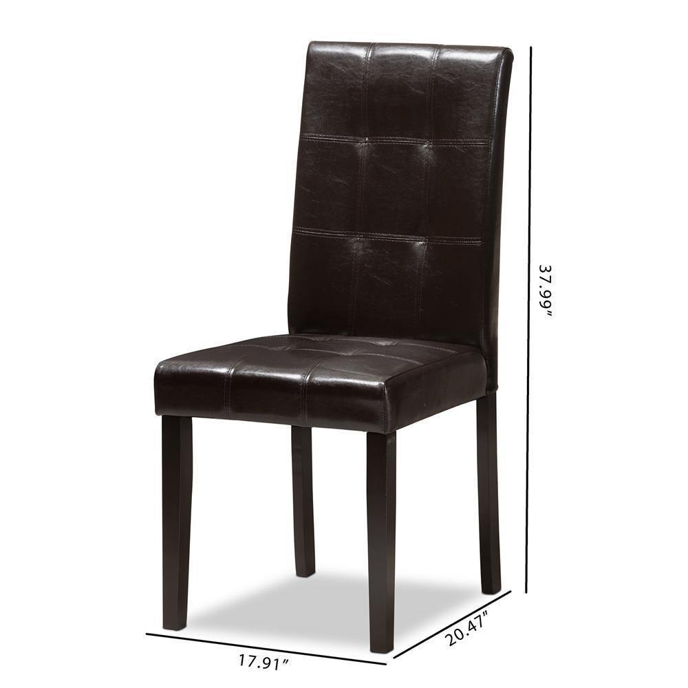 Avery Modern and Contemporary Dark Brown Faux Leather Upholstered Dining Chair Set of 2 FredCo