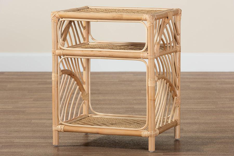 Baara Modern Bohemian Natural Brown Rattan Nightstand FredCo