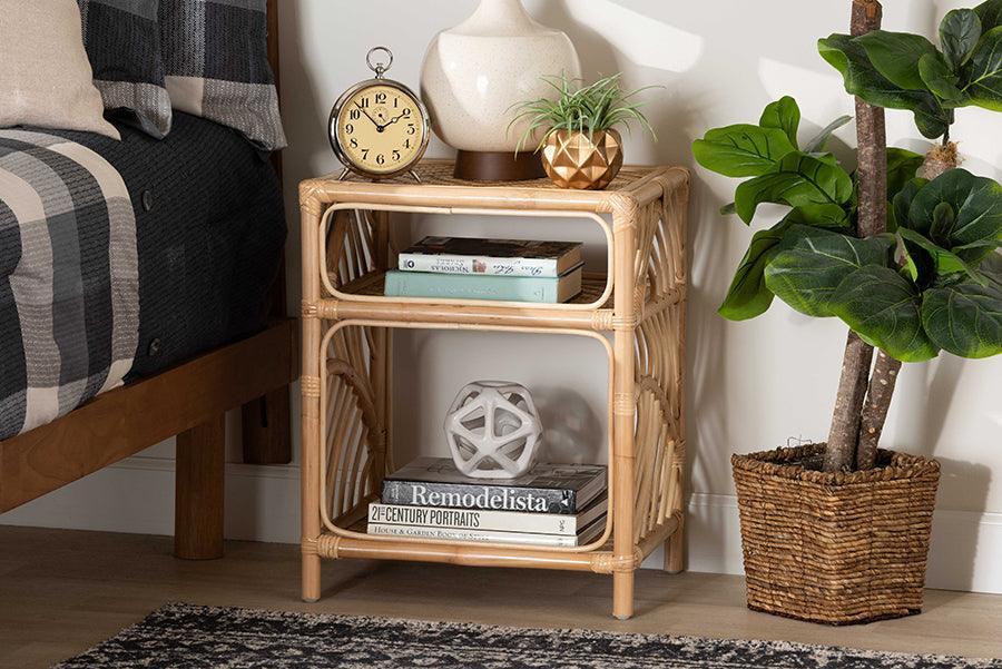 Baara Modern Bohemian Natural Brown Rattan Nightstand FredCo