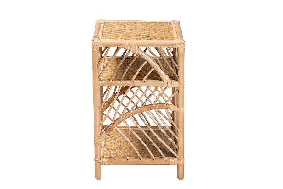 Baara Modern Bohemian Natural Brown Rattan Nightstand FredCo