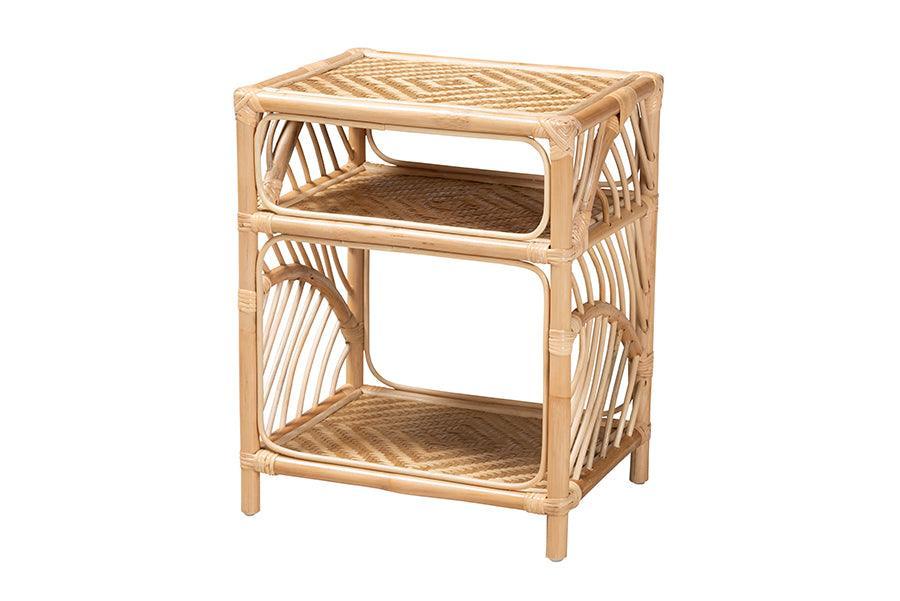 Baara Modern Bohemian Natural Brown Rattan Nightstand FredCo