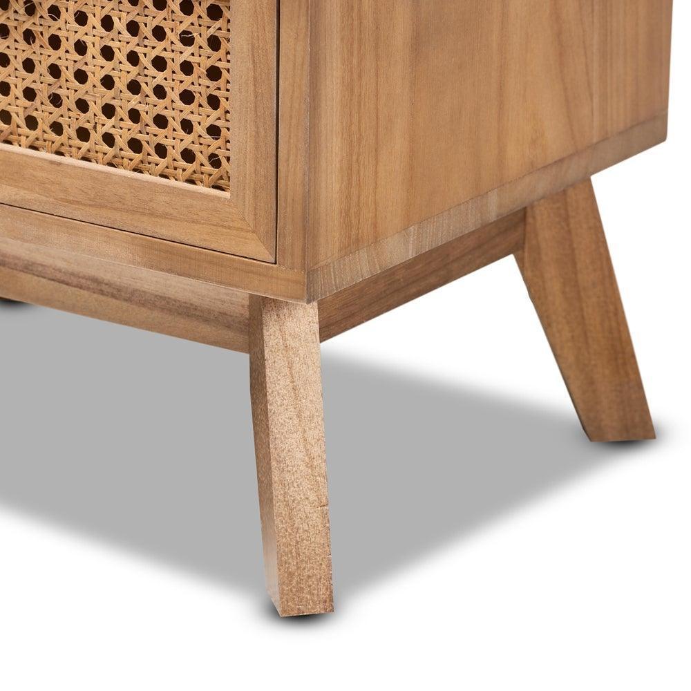 Baden Mid-Century Modern Walnut Brown Finished Wood 2-Drawer Nightstand with Rattan FredCo