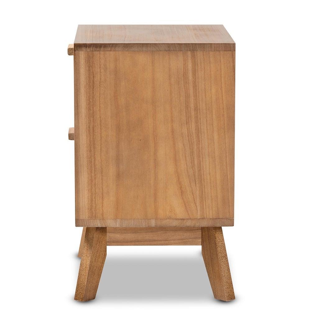 Baden Mid-Century Modern Walnut Brown Finished Wood 2-Drawer Nightstand with Rattan FredCo