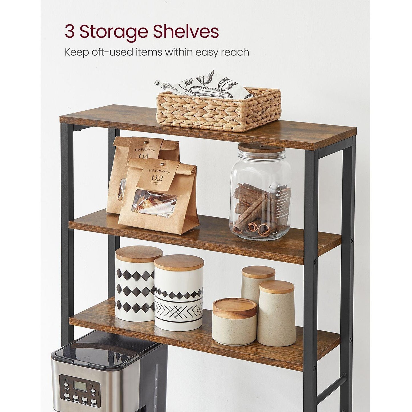Baker's Rack with Shelves & Hooks 65" Rustic Brown FredCo