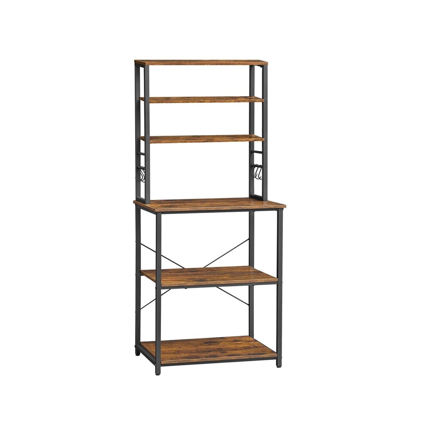 Baker's Rack with Shelves & Hooks 65" Rustic Brown FredCo