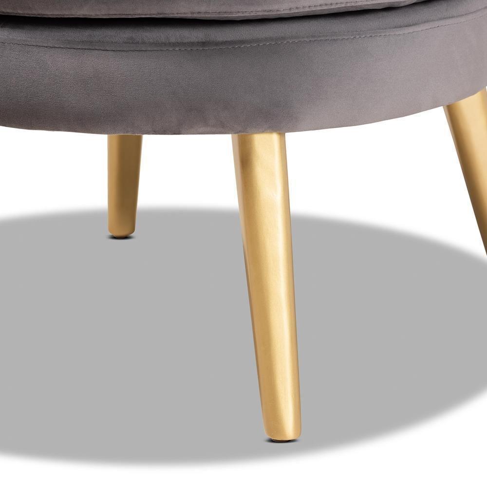 Baptiste Glam and Luxe Grey Velvet Fabric Upholstered and Gold Finished Wood Accent Chair FredCo