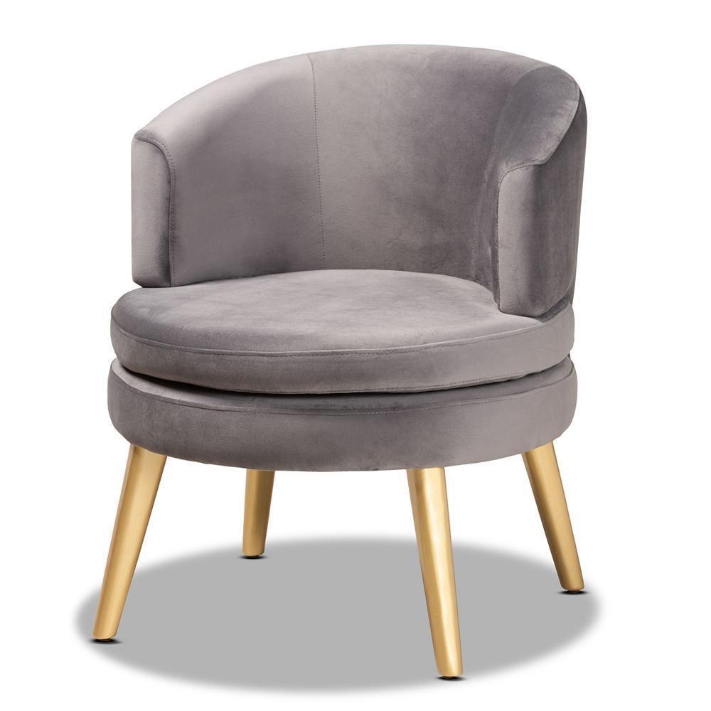 Baptiste Glam and Luxe Grey Velvet Fabric Upholstered and Gold Finished Wood Accent Chair FredCo