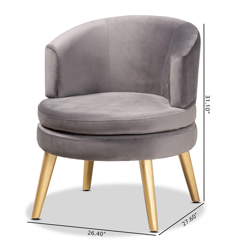 Baptiste Glam and Luxe Grey Velvet Fabric Upholstered and Gold Finished Wood Accent Chair FredCo
