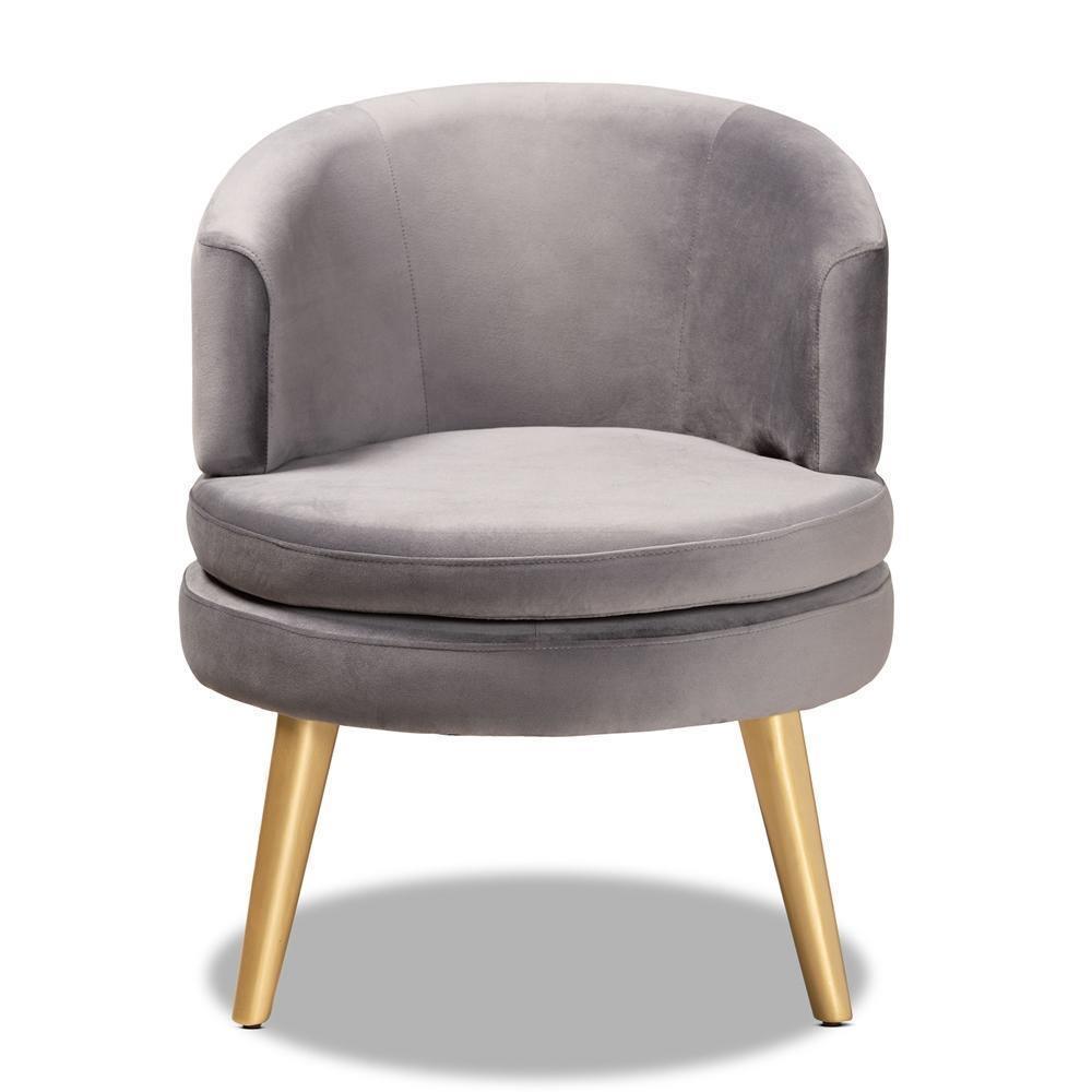 Baptiste Glam and Luxe Grey Velvet Fabric Upholstered and Gold Finished Wood Accent Chair FredCo