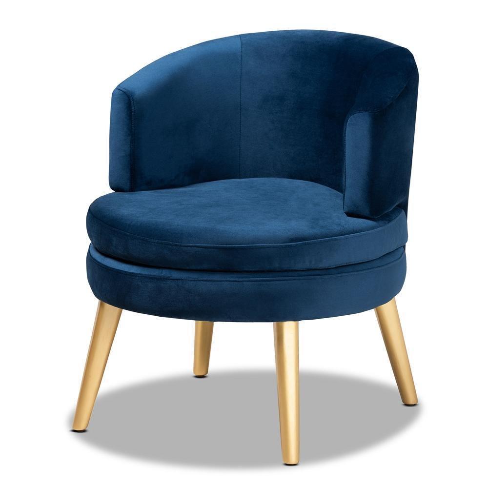 Baptiste Glam and Luxe Navy Blue Velvet Fabric Upholstered and Gold Finished Wood Accent Chair FredCo