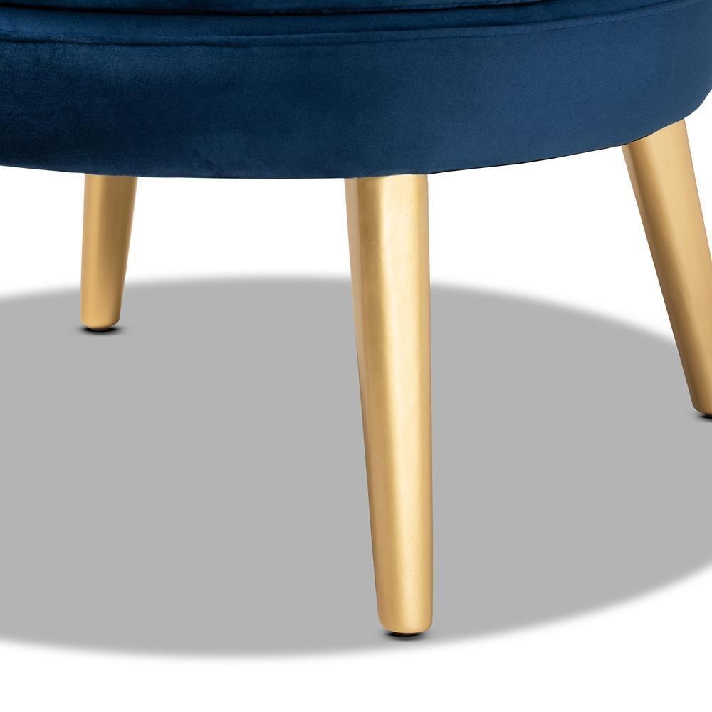 Baptiste Glam and Luxe Navy Blue Velvet Fabric Upholstered and Gold Finished Wood Accent Chair FredCo