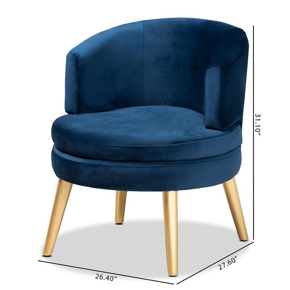 Baptiste Glam and Luxe Navy Blue Velvet Fabric Upholstered and Gold Finished Wood Accent Chair FredCo