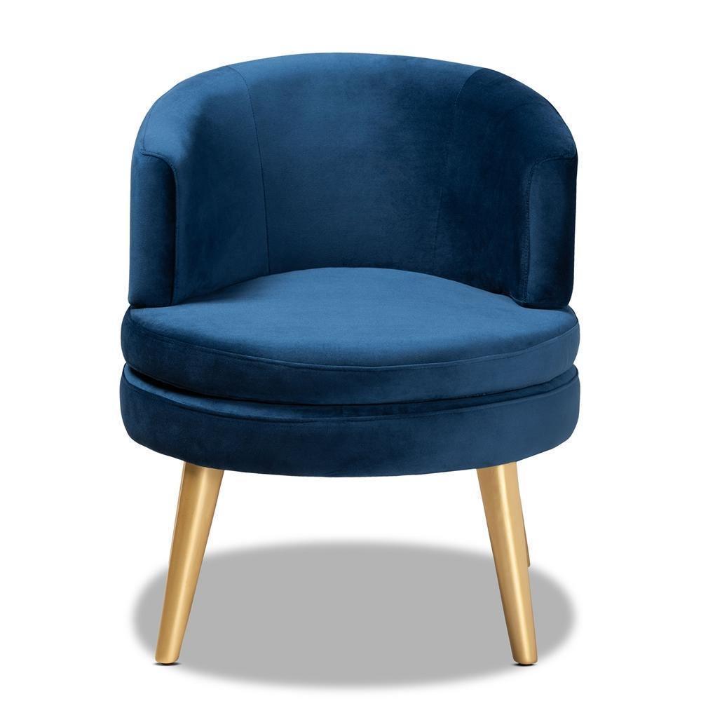 Baptiste Glam and Luxe Navy Blue Velvet Fabric Upholstered and Gold Finished Wood Accent Chair FredCo