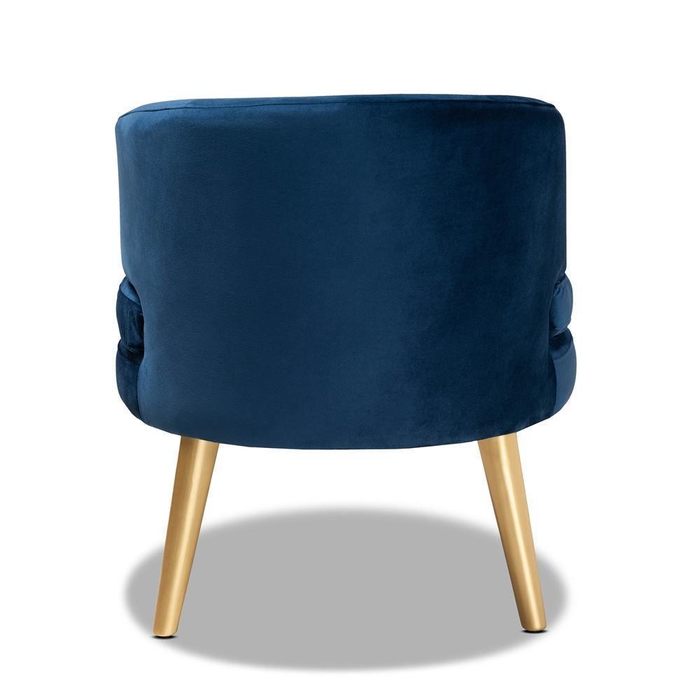 Baptiste Glam and Luxe Navy Blue Velvet Fabric Upholstered and Gold Finished Wood Accent Chair FredCo