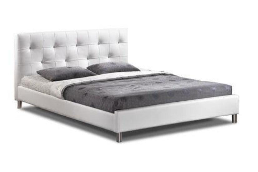 Barbara White Modern Bed with Crystal Button Tufting - Queen Size FredCo