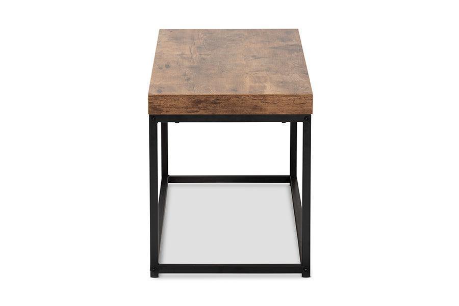 Bardot Modern Industrial Walnut Brown Finished Wood and Black Metal Accent Bench FredCo