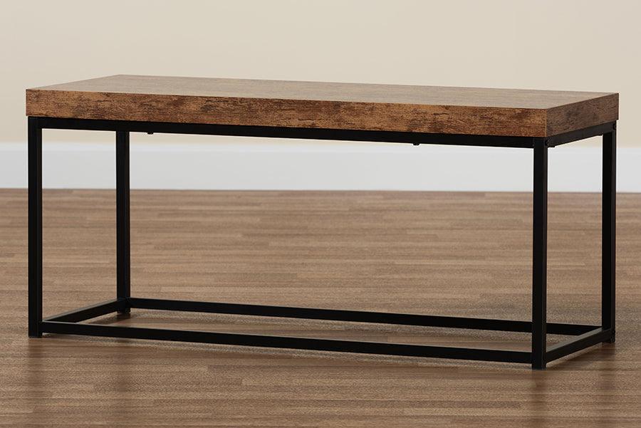 Bardot Modern Industrial Walnut Brown Finished Wood and Black Metal Accent Bench FredCo
