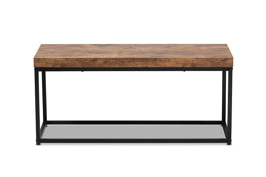 Bardot Modern Industrial Walnut Brown Finished Wood and Black Metal Accent Bench FredCo