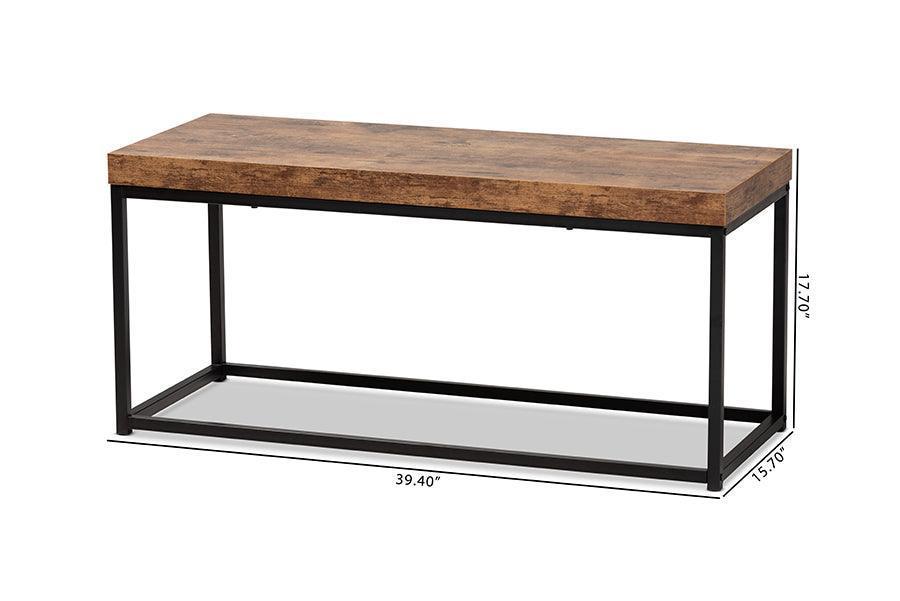 Bardot Modern Industrial Walnut Brown Finished Wood and Black Metal Accent Bench FredCo