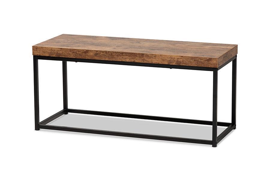 Bardot Modern Industrial Walnut Brown Finished Wood and Black Metal Accent Bench FredCo