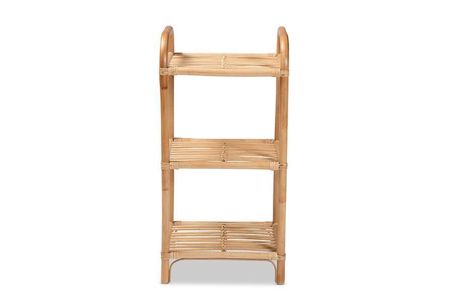 Barras Modern Bohemian Natural Brown Finished Rattan 3-Tier Display Shelf FredCo