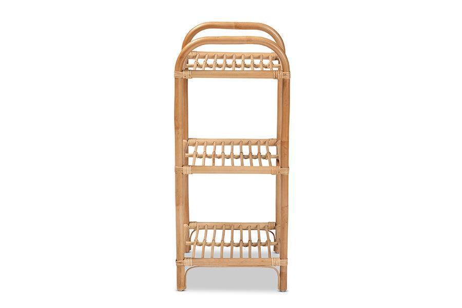 Barras Modern Bohemian Natural Brown Finished Rattan 3-Tier Display Shelf FredCo