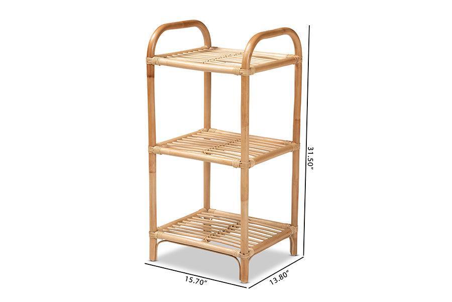Barras Modern Bohemian Natural Brown Finished Rattan 3-Tier Display Shelf FredCo