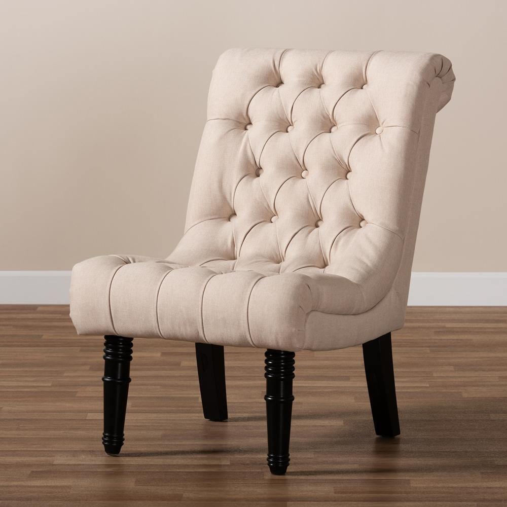 Barthe Classic and Traditional Beige Fabric Upholstered Accent Chair with Rolled Back FredCo