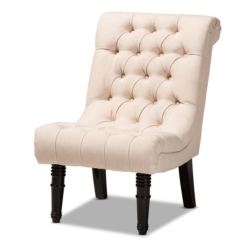 Barthe Classic and Traditional Beige Fabric Upholstered Accent Chair with Rolled Back FredCo