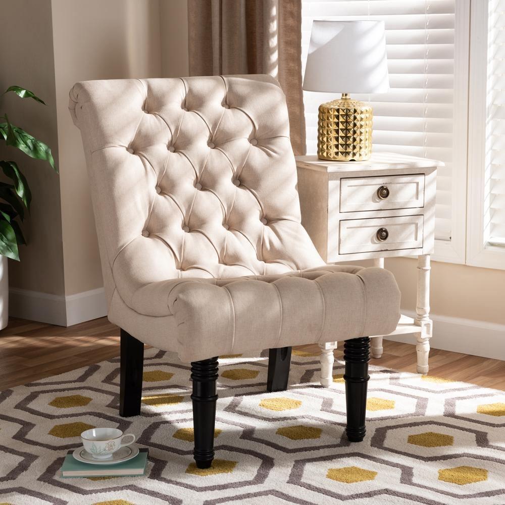 Barthe Classic and Traditional Beige Fabric Upholstered Accent Chair with Rolled Back FredCo