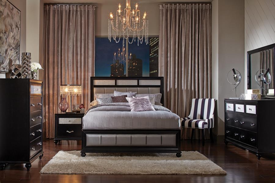 Barzini Bedroom Set with Upholstered Headboard Black Coaster Eastern King, 4 Piece FredCo