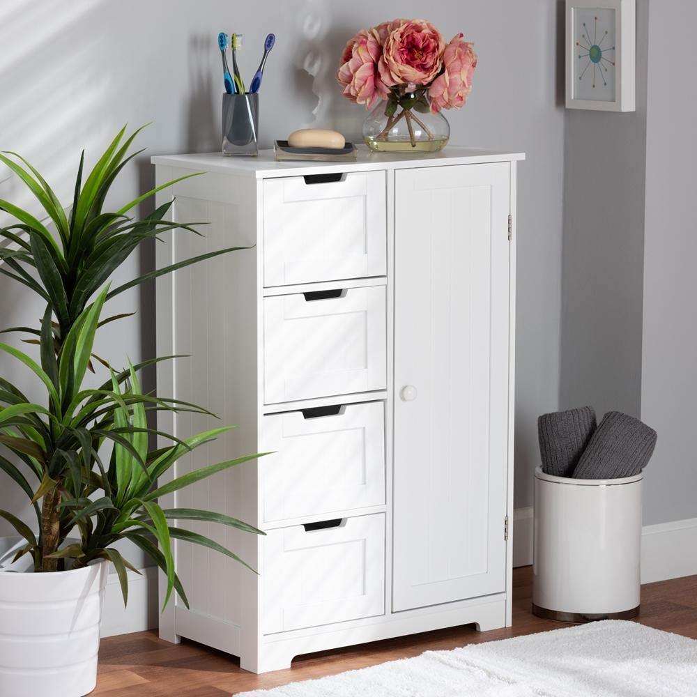 Bauer Modern and Contemporary White Finished Wood 4-Drawer Bathroom Storage Cabinet FredCo