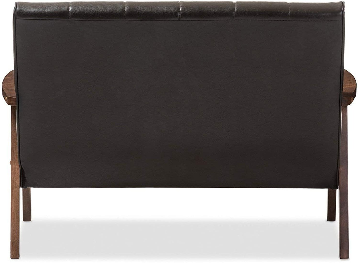 Baxton Furniture Studios Nikko Mid-Century Modern Scandinavian Style Faux Leather Wooden 2 Seater Loveseat, Black FredCo