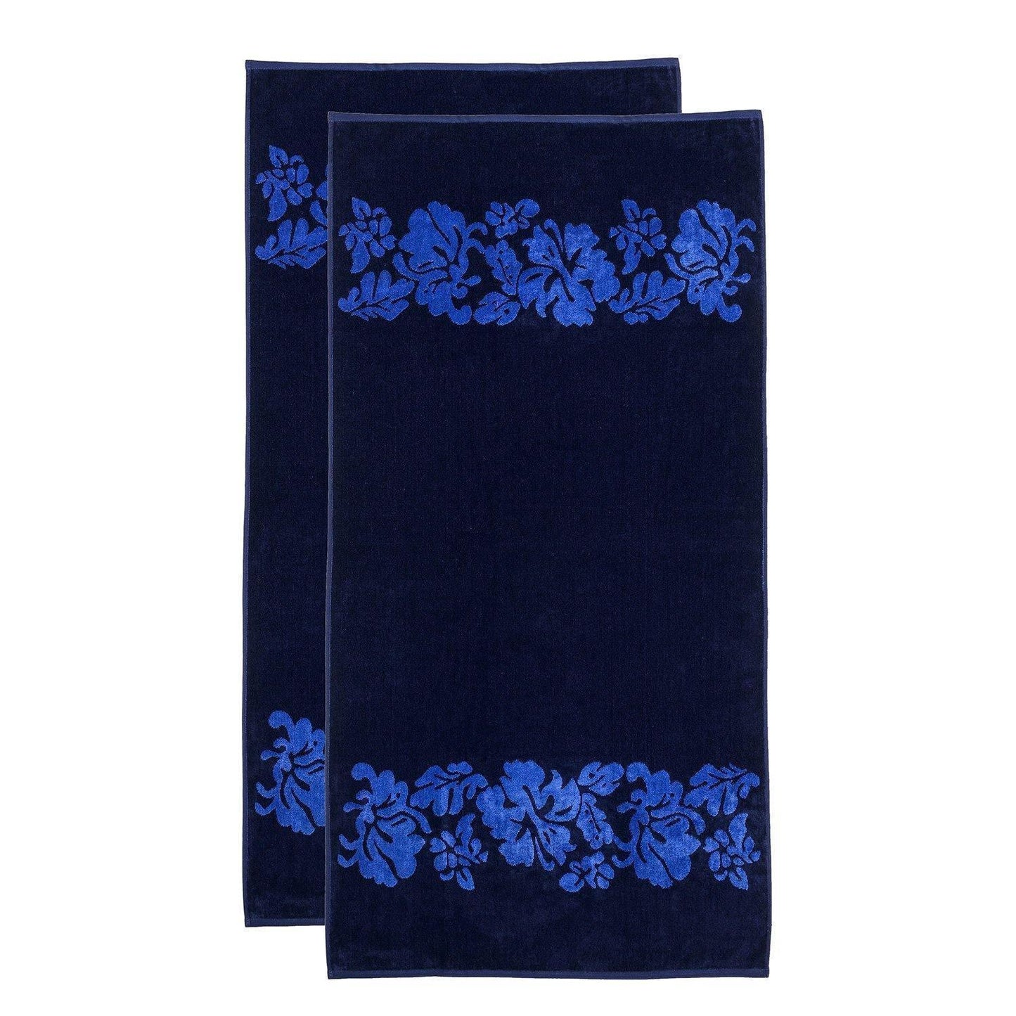 Beach Flowers 100% Combed Cotton Oversized Beach Towel, Navy Blue FredCo