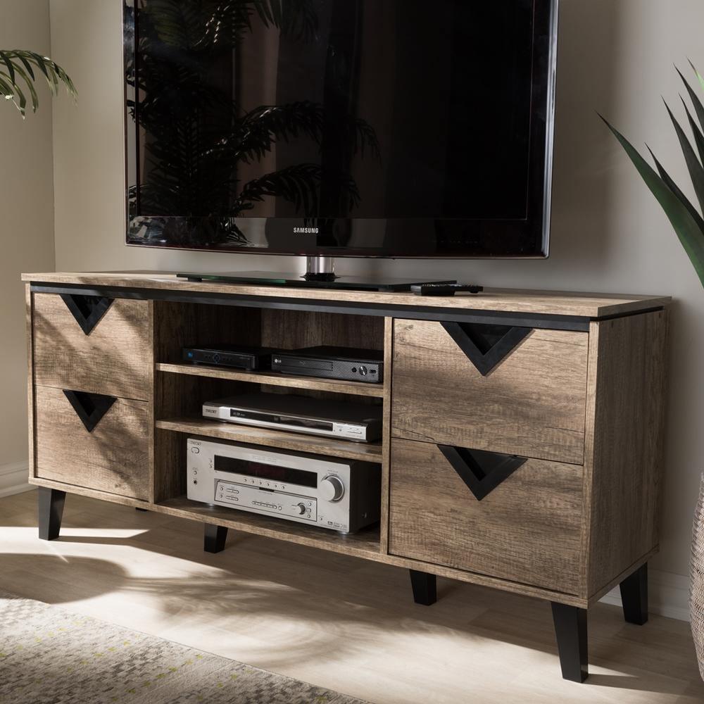 Beacon Modern and Contemporary Light Brown Wood 55-Inch TV Stand FredCo
