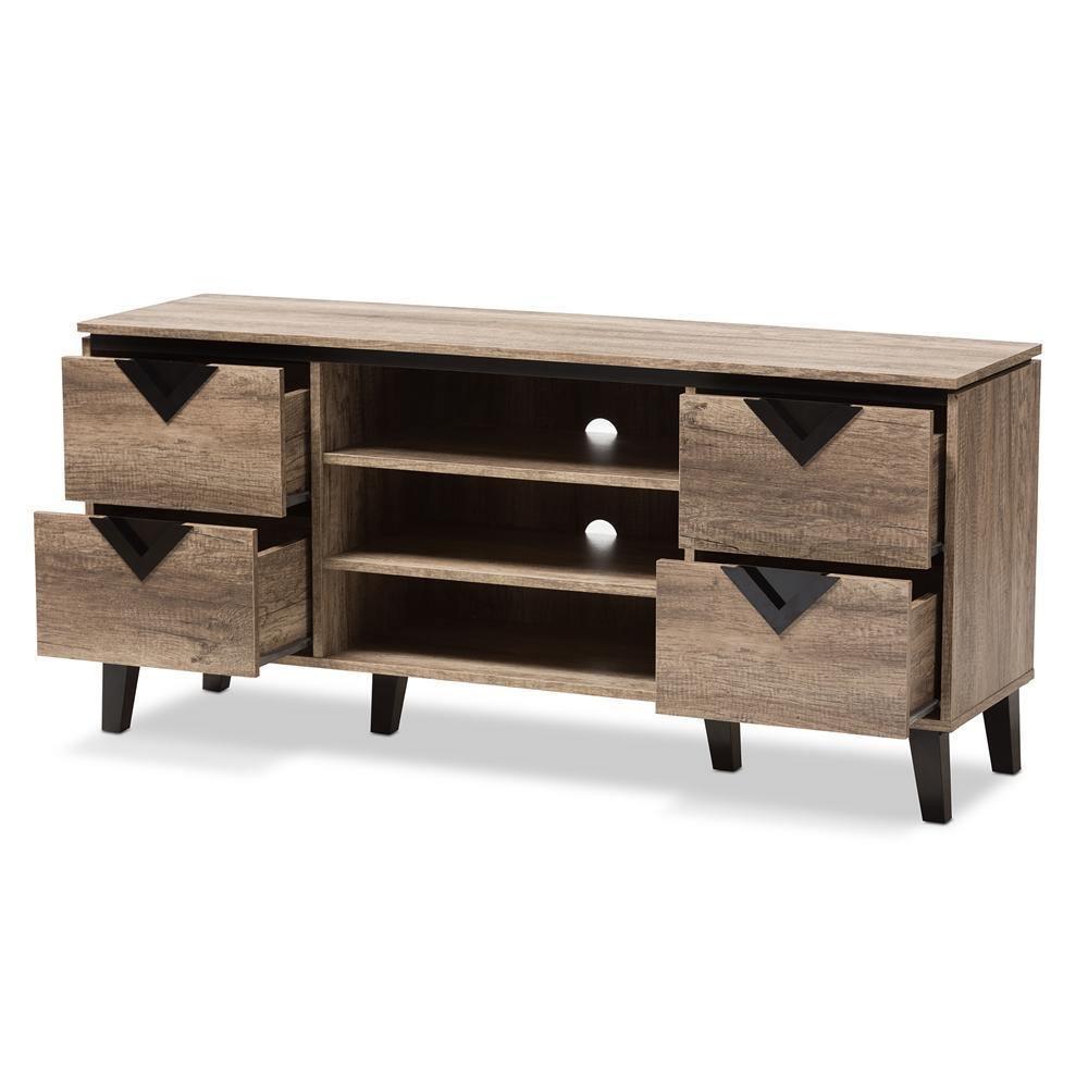Beacon Modern and Contemporary Light Brown Wood 55-Inch TV Stand FredCo