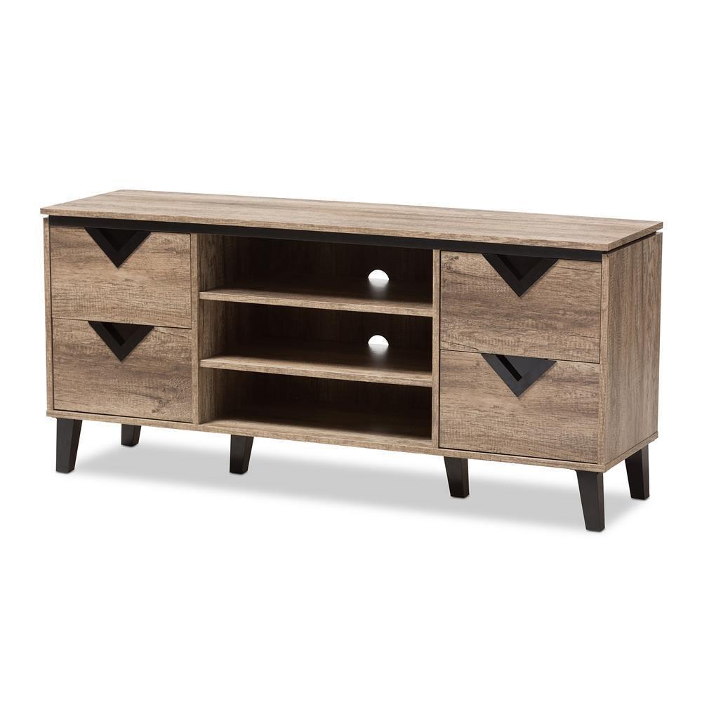 Beacon Modern and Contemporary Light Brown Wood 55-Inch TV Stand FredCo