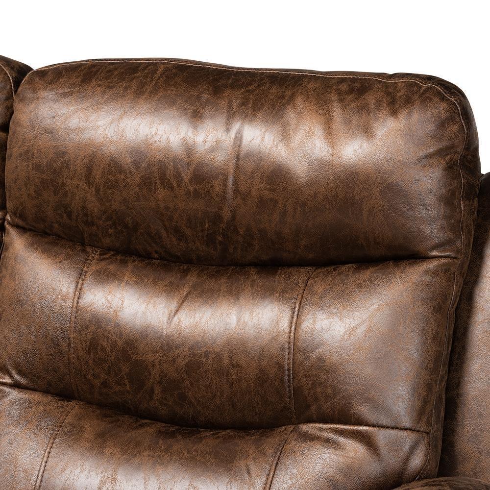 Beasely Modern and Contemporary Distressed Brown Faux Leather Upholstered 2-Seater Reclining Loveseat FredCo